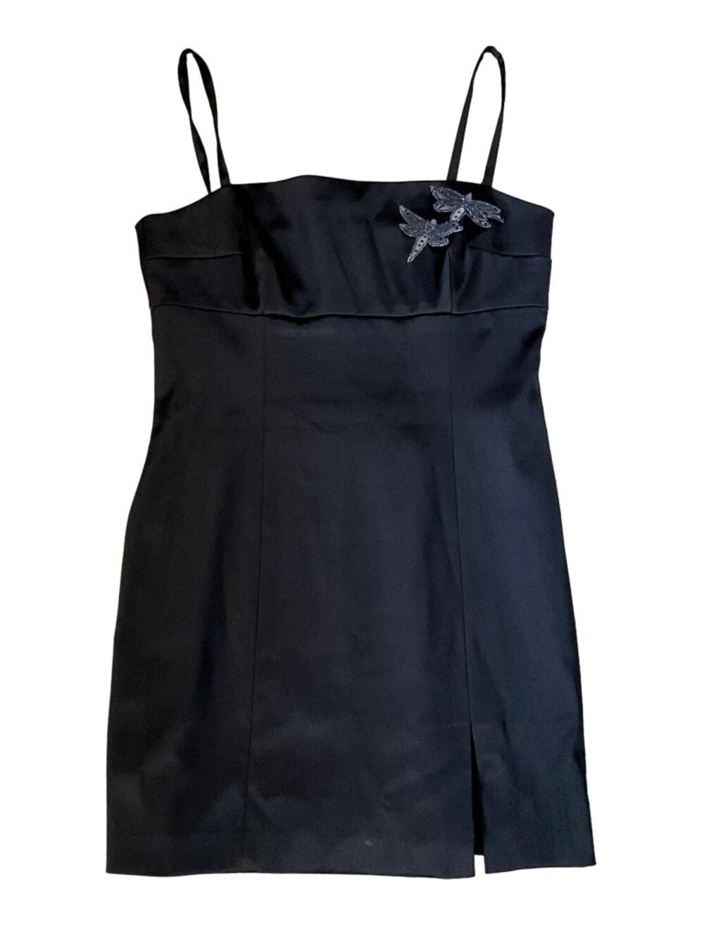 VTG Hugo Buscati Black Cocktail Dress Sz 12 USA Made Straps Pencil Short Womens